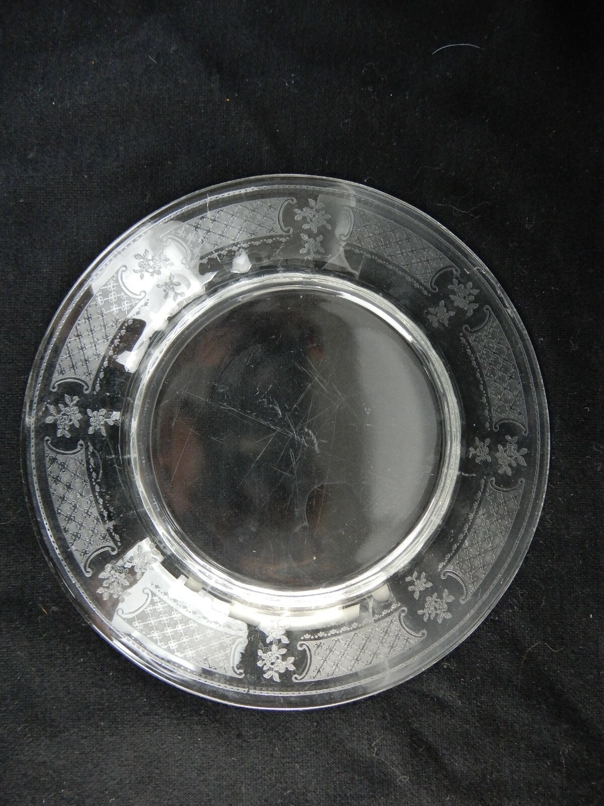 Vintage Clear Glass Floral Themed Luncheon Plates Set Of Six