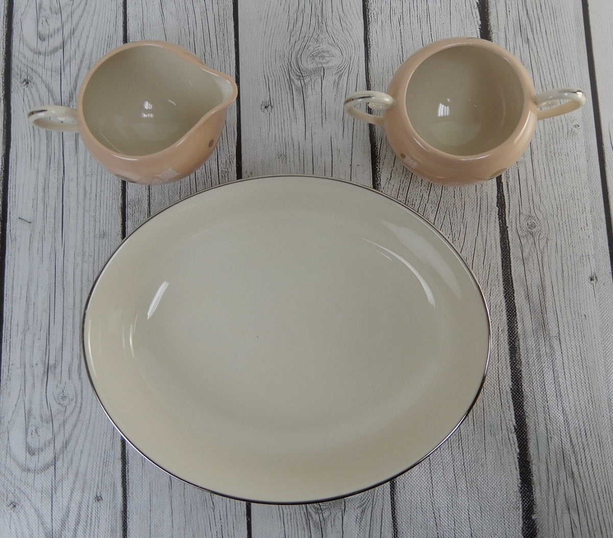 Vintage Flintridge China "New Moon" 3 Piece Creamer,Sugar Bowl and Oval Bowl