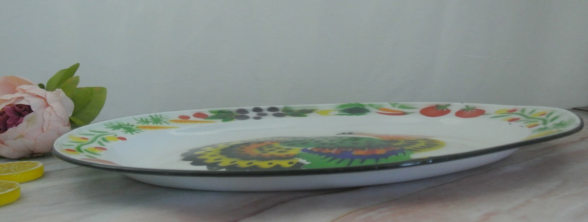 Vintage Thanksgiving Enamelware Turkey Platter 17-5/8" Long