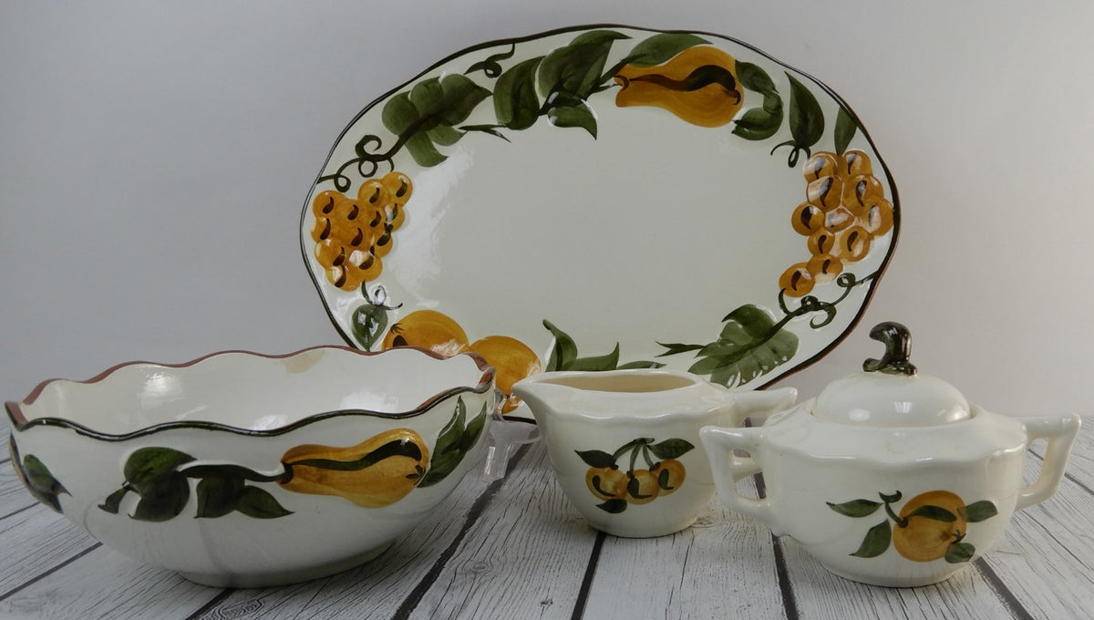 Platter, Bowl,Sugar & Creamer of Hand Painted STANGL "Sculptured Fruit" Pattern