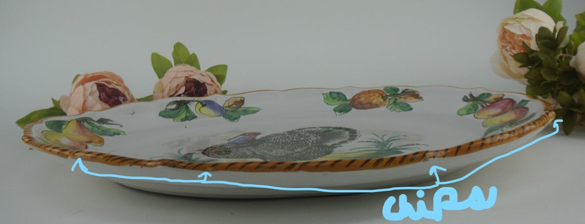 Vintage Large Italian Hand Painted Ceramic Pottery Turkey Platter
