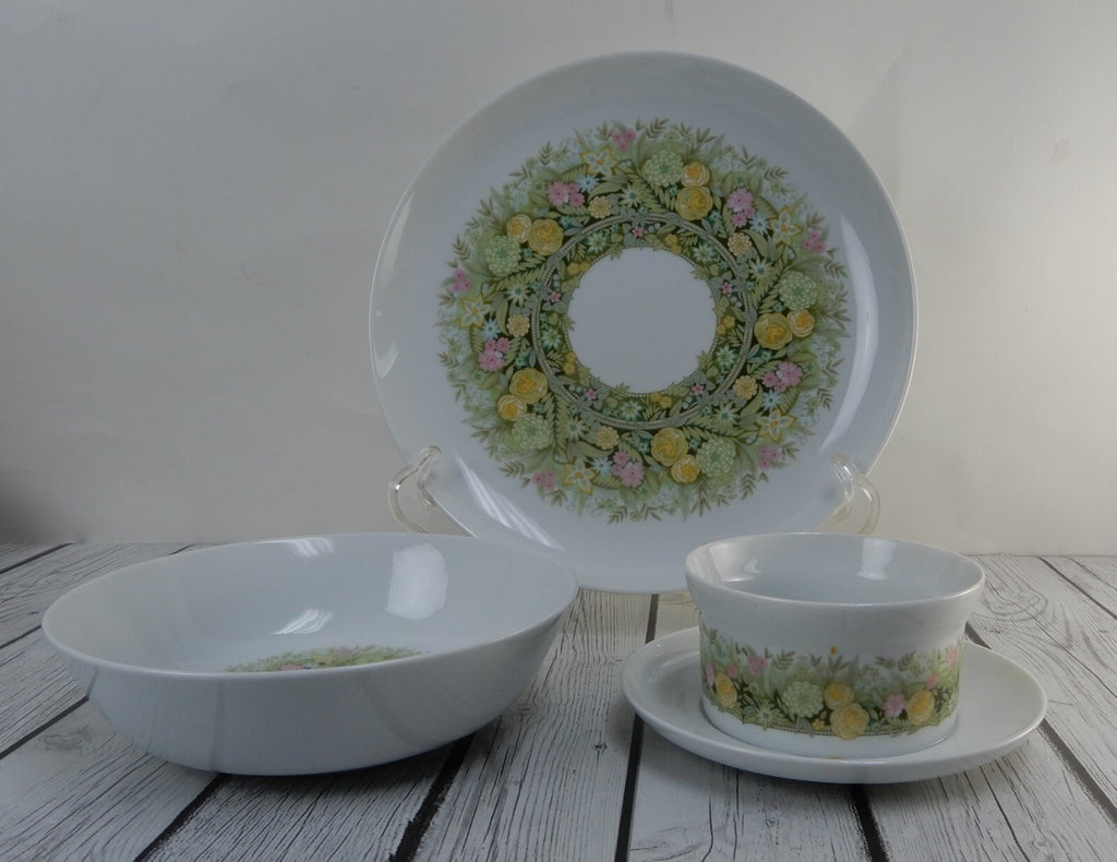 Noritake Younger Image "BIMINI" 6923 Pattern Gravy Boat,Chop Plate,Round Bowl