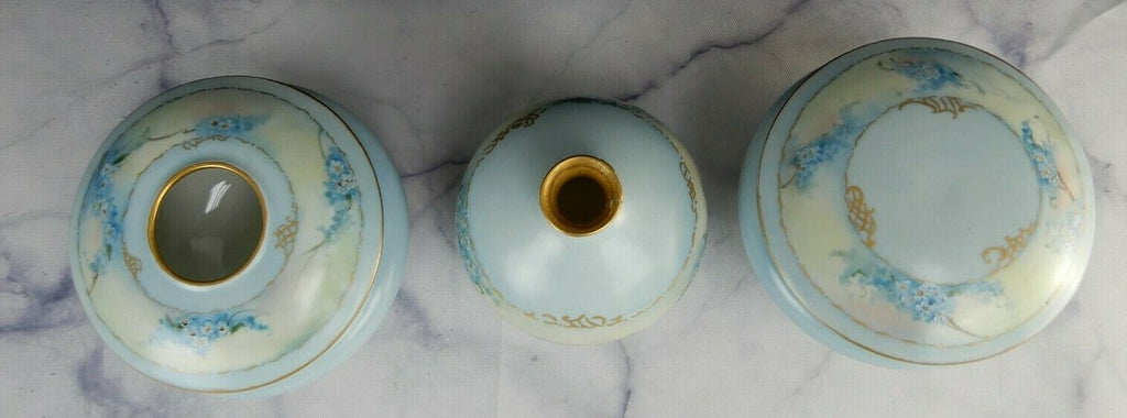 O.& E.G. Royal Porcelain Flower Vase, Hair Receiver, And Powder Jar Vanity Set
