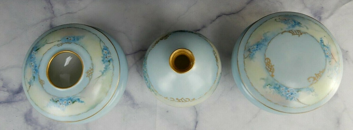 O.& E.G. Royal Porcelain Flower Vase, Hair Receiver, And Powder Jar Vanity Set