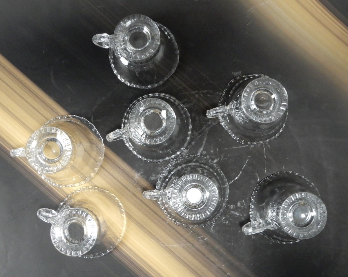 Set Of 7 Vintage Clear Glass Cambridge Glass "Gadroon" Orphan Cups