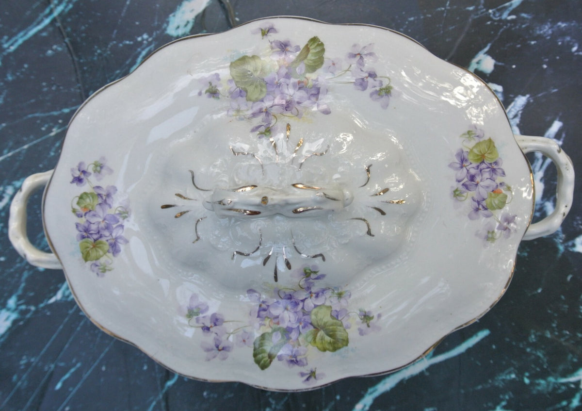 The Wellsville China co. Ohio with Purple Flowers Soup Tureen