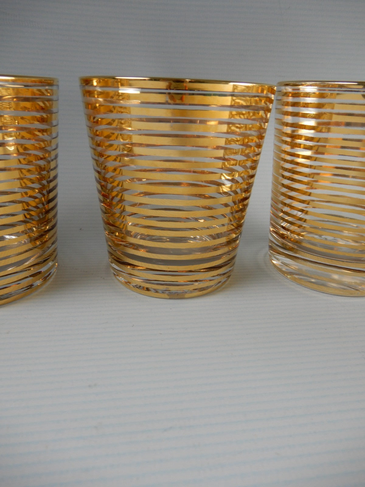 6 Pc. Hollywood Regency Rock Glasses W/Horizontal Metallic Gold Bands 8 oz