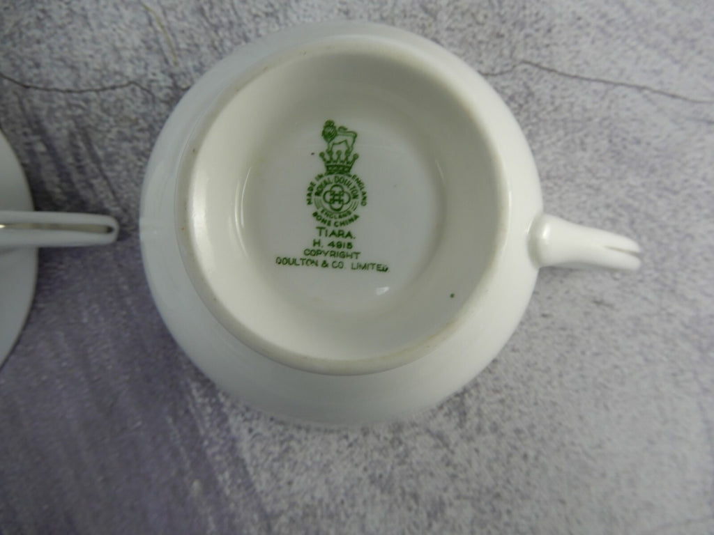 Vintage Set of  3 Cups and Saucers TIARA Royal Doulton Fine Bone China Platinum
