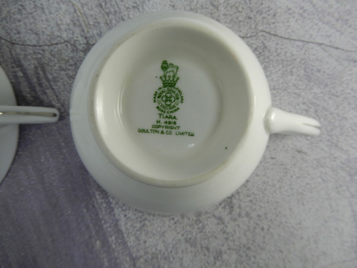 Vintage Set of  3 Cups and Saucers TIARA Royal Doulton Fine Bone China Platinum