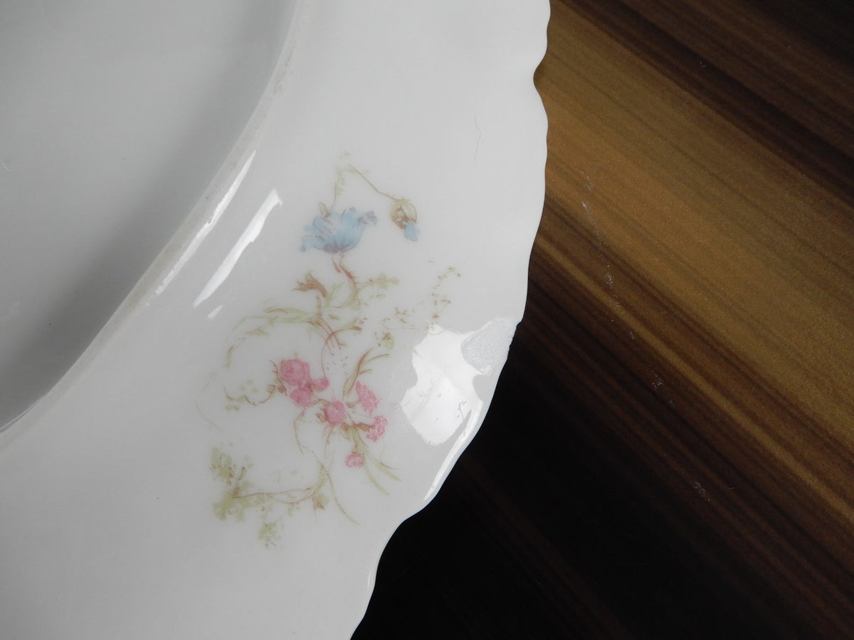 Set of 2 Haviland Limoges Pink and Blue Flowers 11-3/8" Serving Platters Chipped
