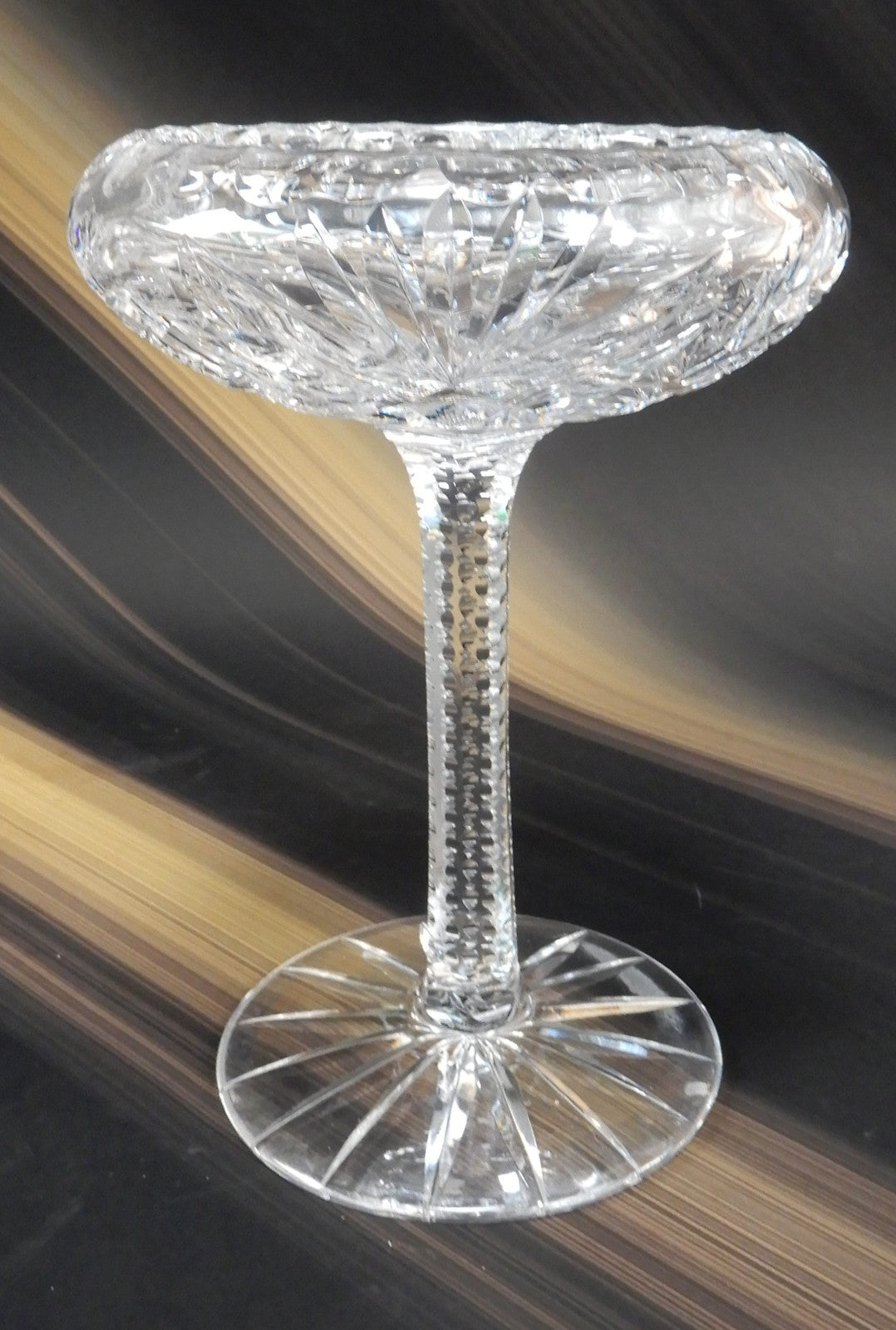 Vintage American Brilliant Cut Glass Sunburst Compote 7-1/4" Tall