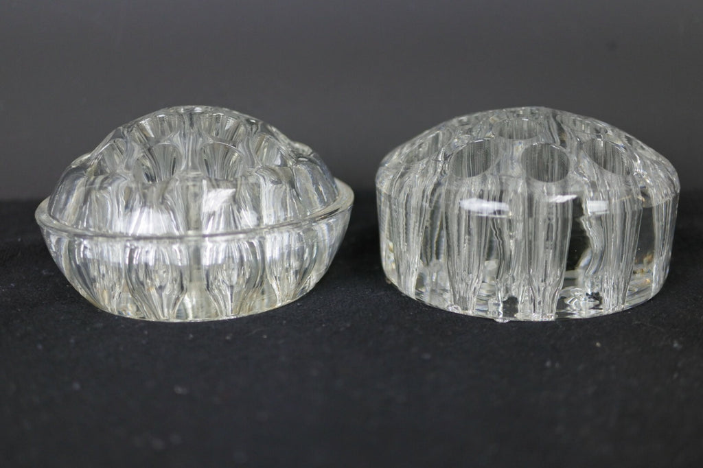 Lot Of 2 Vintage Clear Glass Flower Frog Stem Holders Floral Arranging  16 Holes