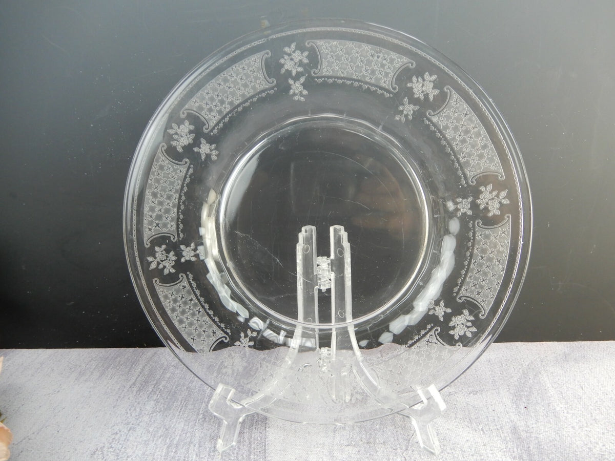 Vintage Clear Glass Floral Themed Luncheon Plates Set Of Six