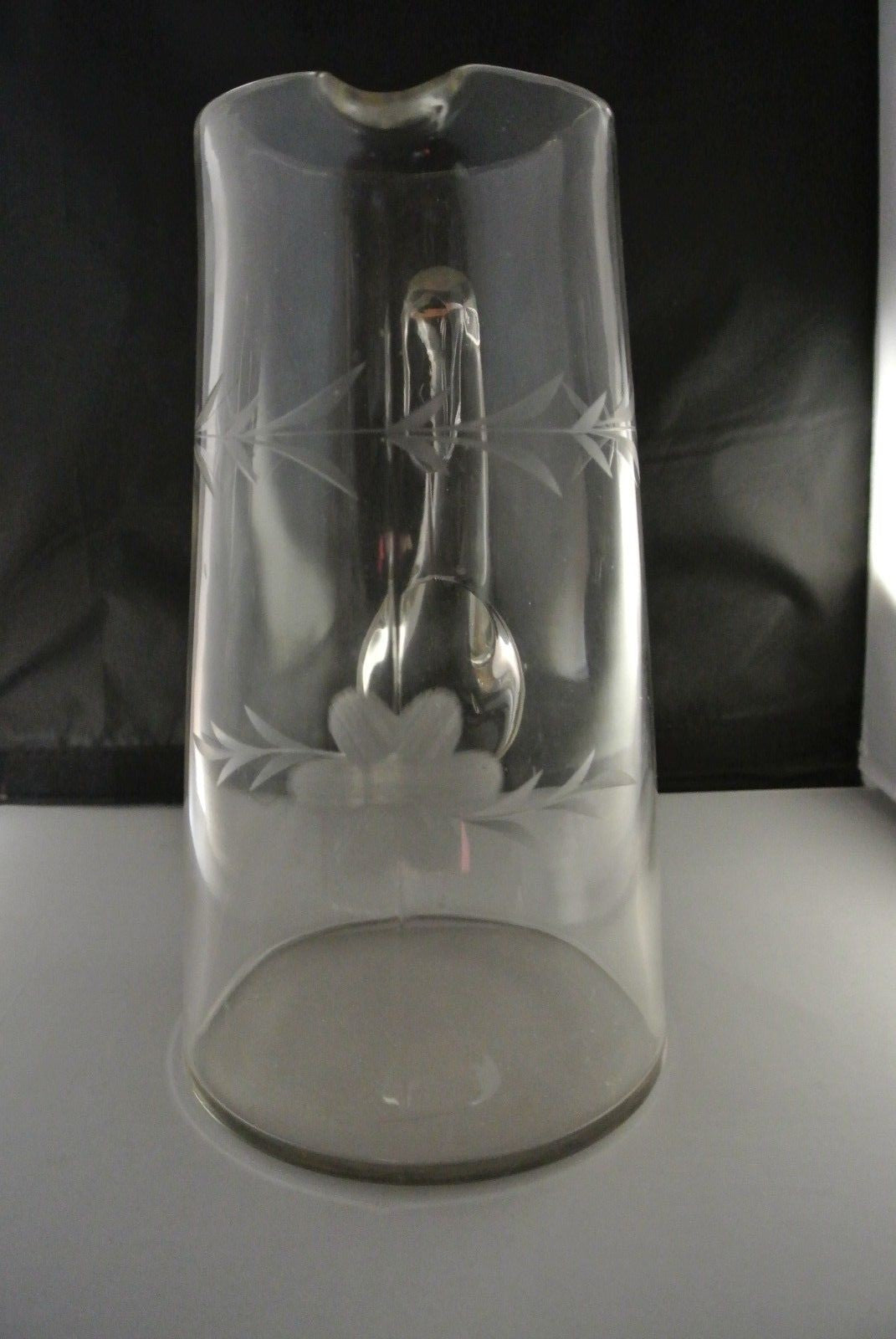 Vintage 1980 Pitcher ~ Cut Glass Etched Flowers & Leaves
