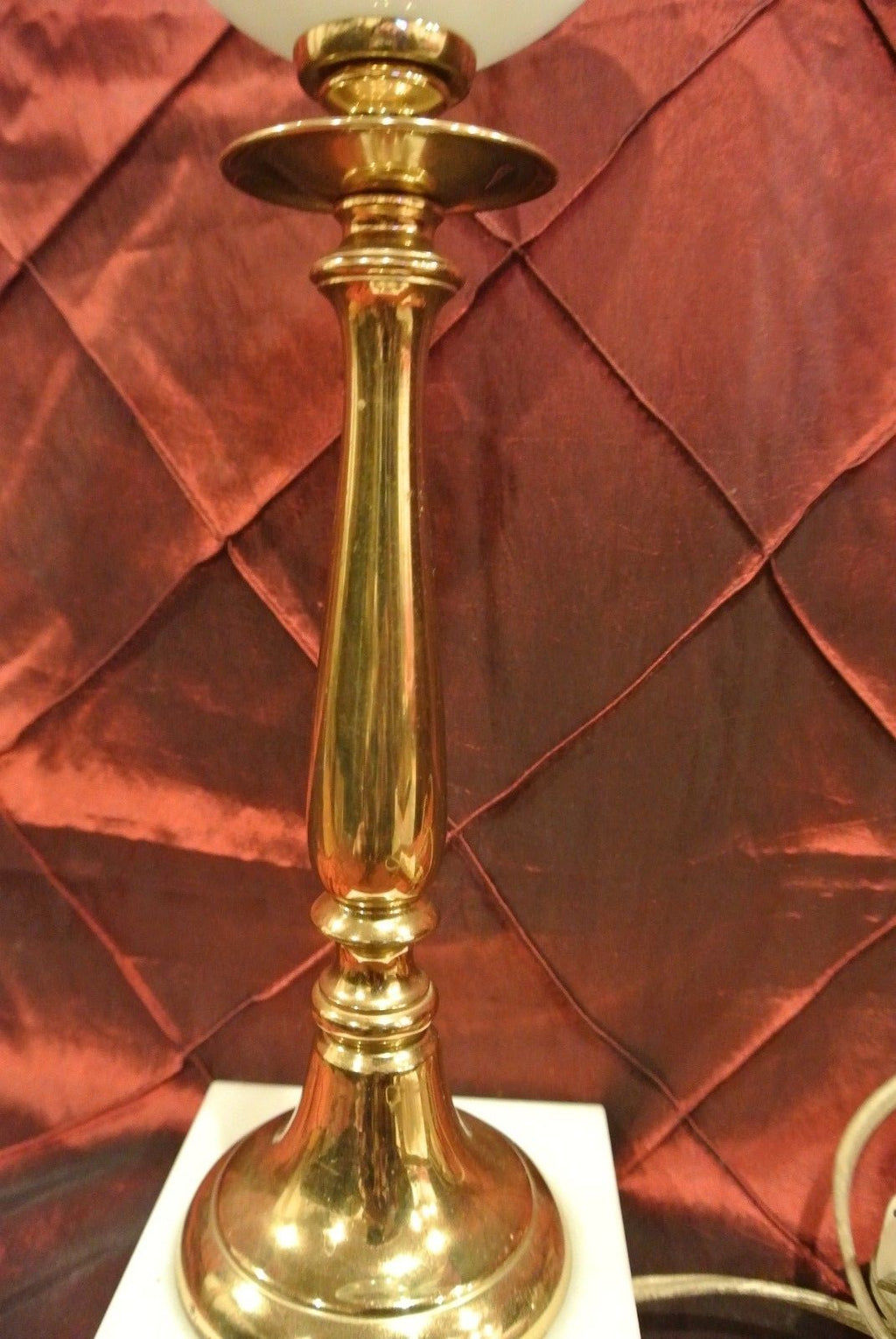 Vintage Brass White Milk Glass Hand Painted Lamp Marble Base