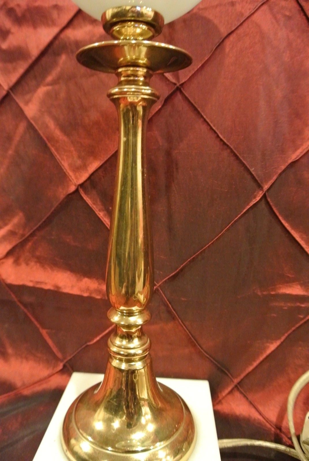 Vintage Brass White Milk Glass Hand Painted Lamp Marble Base