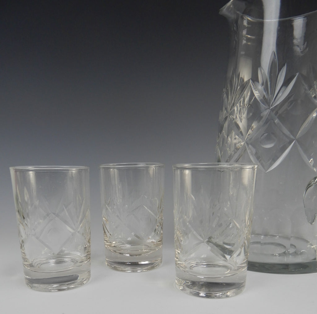 Vintage Clear Glass Set of Pitcher and 6 Juice Glasses