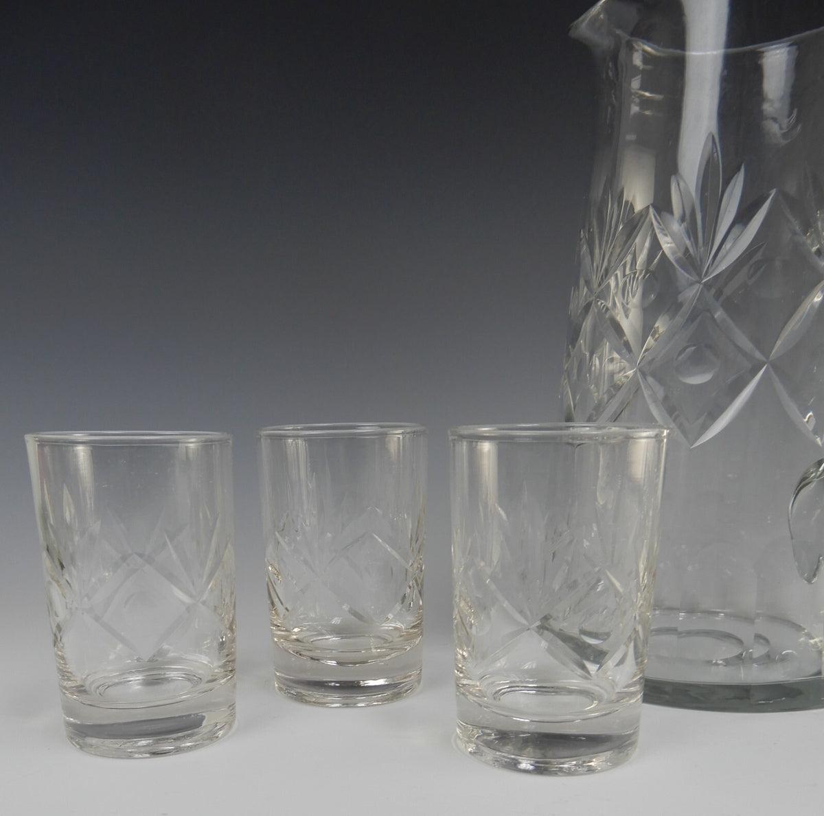 Vintage Clear Glass Set of Pitcher and 6 Juice Glasses
