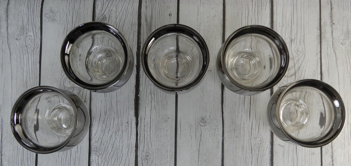 5 Queens Lusterware Shrimp Cocktail Set Dorothy Thorpe Style Silver Mercury Fade