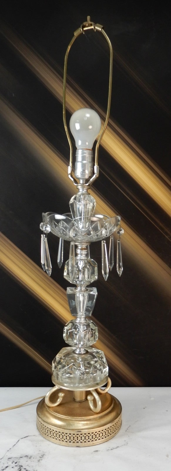 Vintage Lamp Clear Glass with Prisms Boudoir Table Mantle Lamp