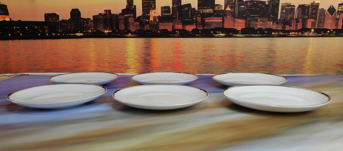 Set of Six Harmony House Moderne 6 1/4" Bread & Butter Plates White Silver Japan