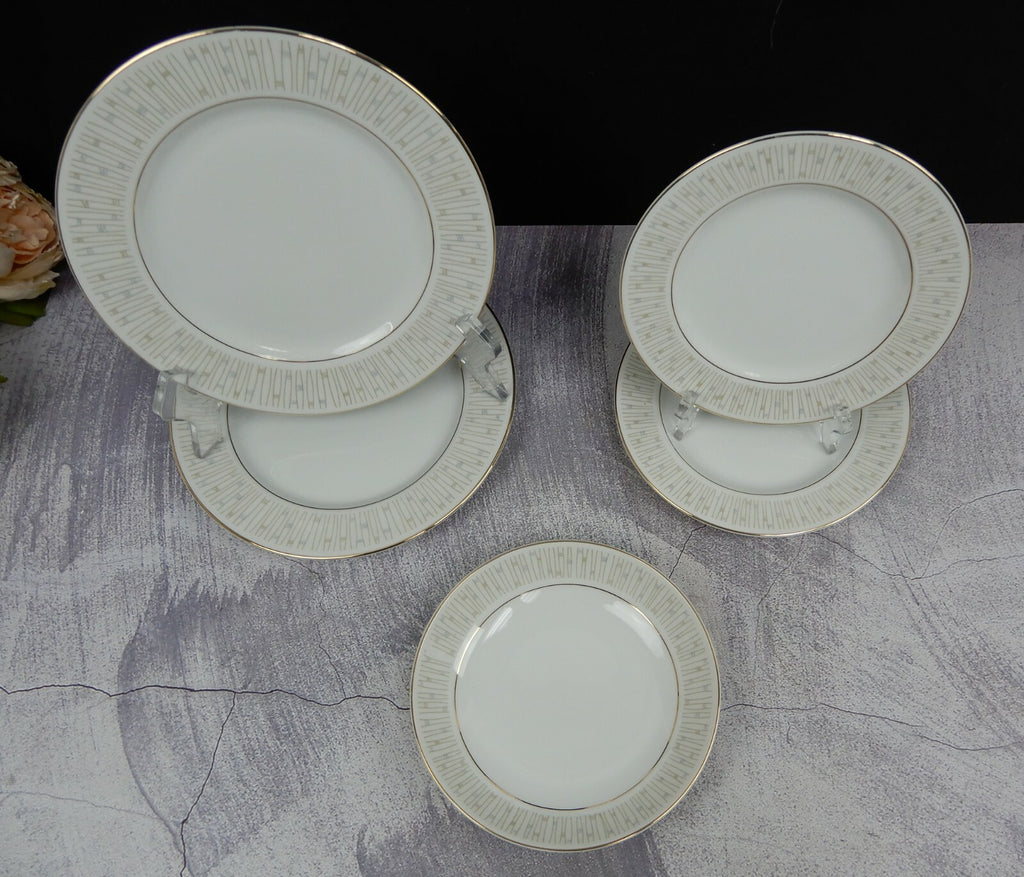Mikado Malay Gold & Gray 5 Piece Two Salad,Two B/B Plates and One Cereal Bowl