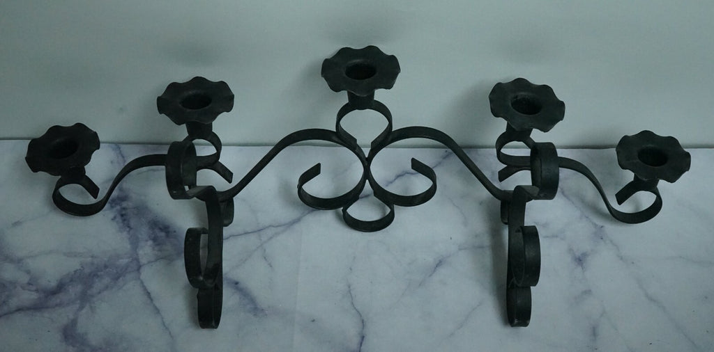 Vintage Metal Wall Candelabra 5 Stick Holder Black Metal