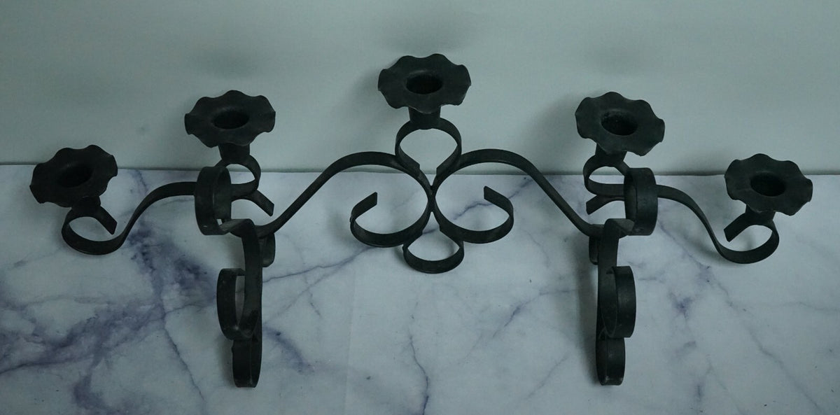 Vintage Metal Wall Candelabra 5 Stick Holder Black Metal