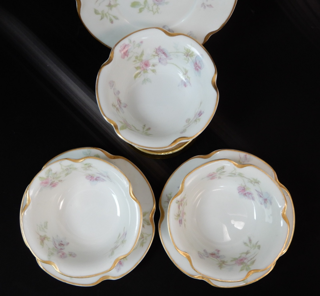 Set of three Haviland Limoges Floral Ramikins and Saucers