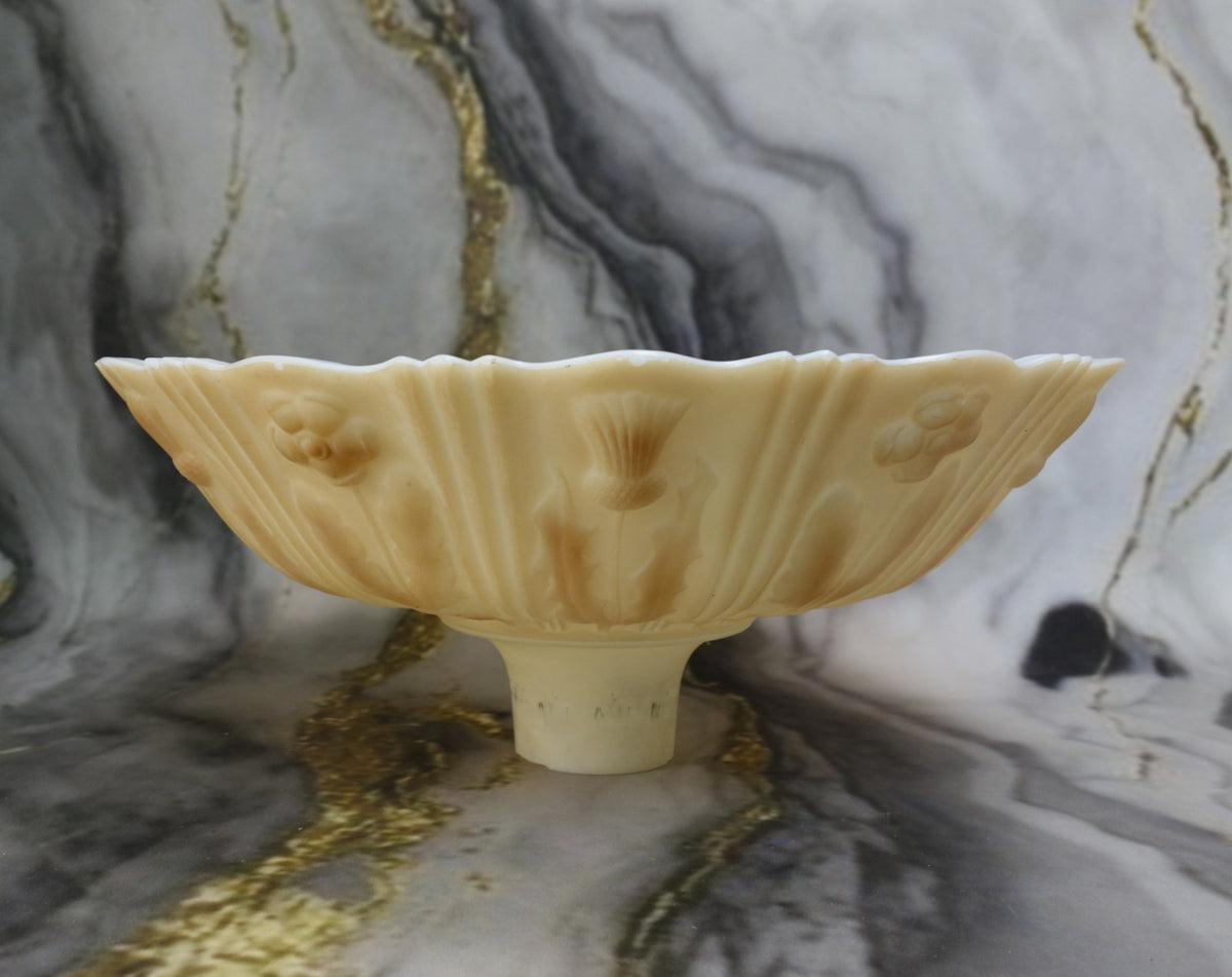 Heavy Torchiere Opaque White & Caramel Shade Embossed Art Deco for Floor Lamp
