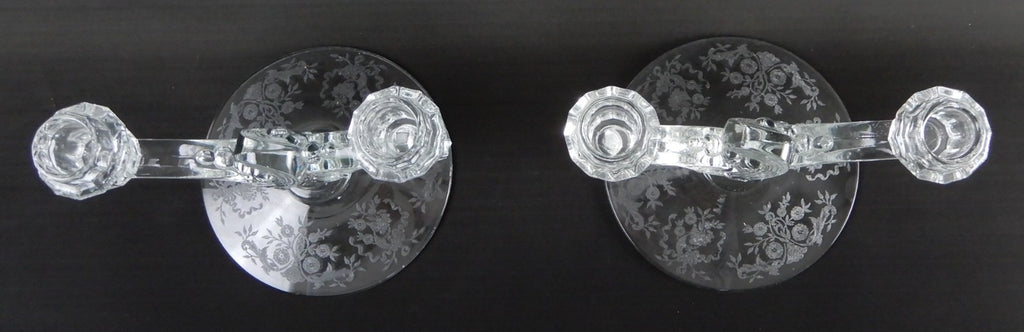 2 Pc. Double Light Candlestick Light Candelabras Fern Pat. Etched Base &Bobeches
