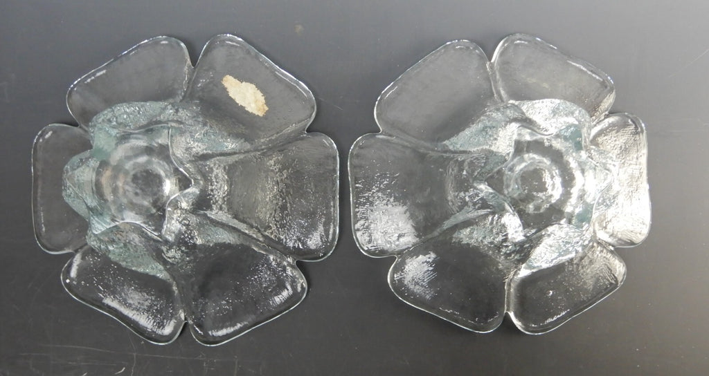 Set of 2 Transparent Blenko Handcraft Glass Opaque "Flower" Votive Candle Holder