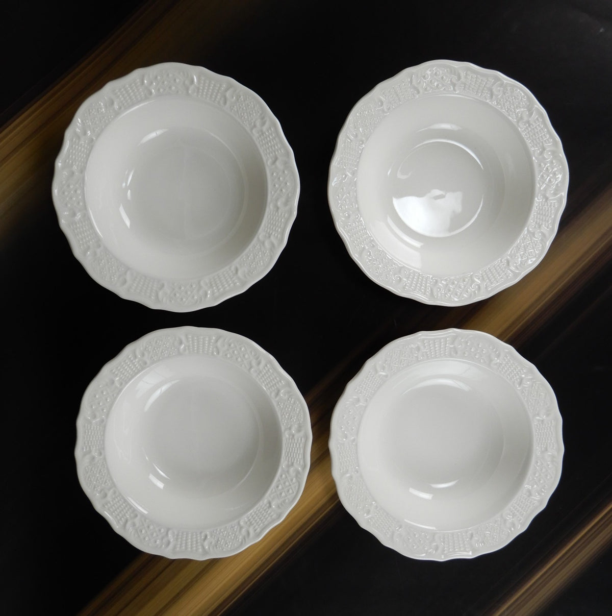 Four Canonsburg Pottery American Traditional Embossed Cereal Bowls