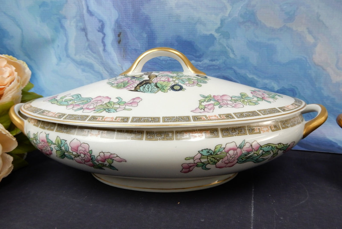 Two Vintage SYRACUSE Oval and Round  Covered Serving Bowls Indian Tree Pattern