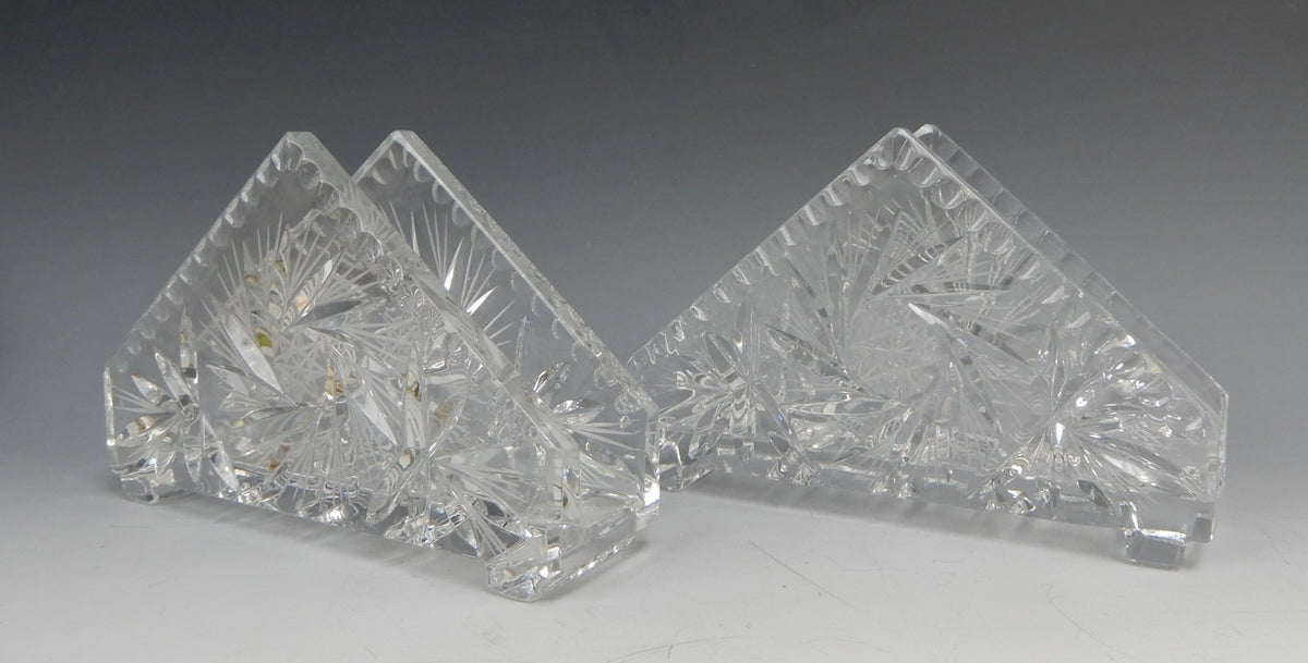 Two Bohemia 24% Lead Napkin Holders Made in Czechoslovakia Hand Cut