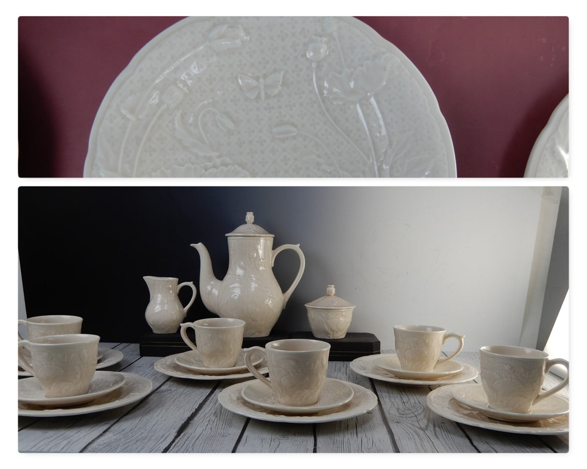 Vintage Connoisseur Collection Gien Deauville 21 Piece Coffee Set Made in France