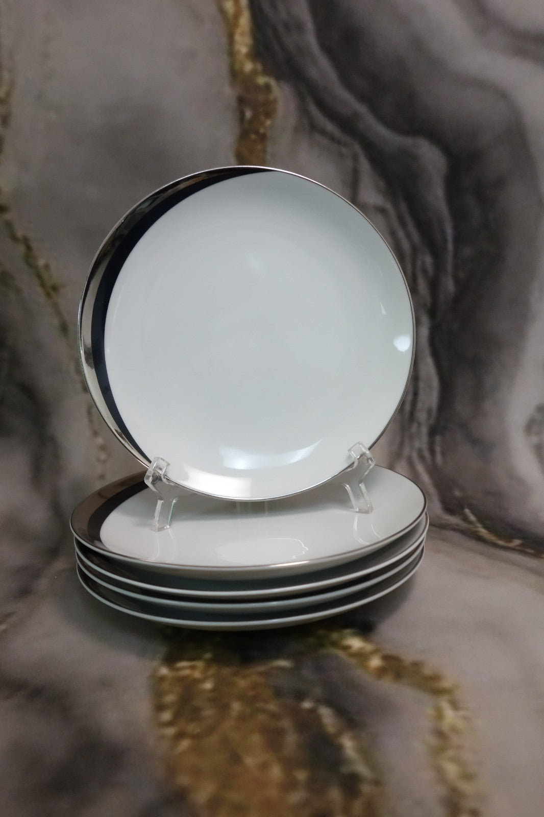 Set of 5 Pc Salad Plates Mikasa Platinum Fascination Pattern Made in Japan