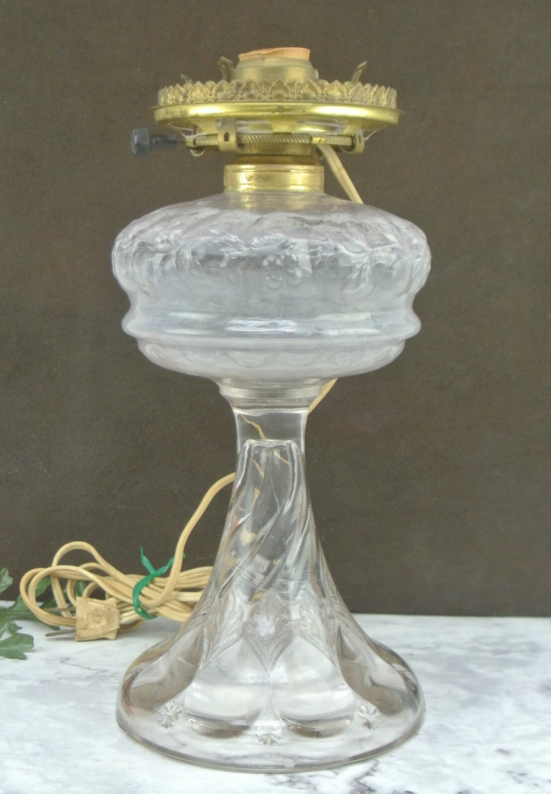 Vintage Embossed Clear Glass Oil Lamp-Hurricane Electrify