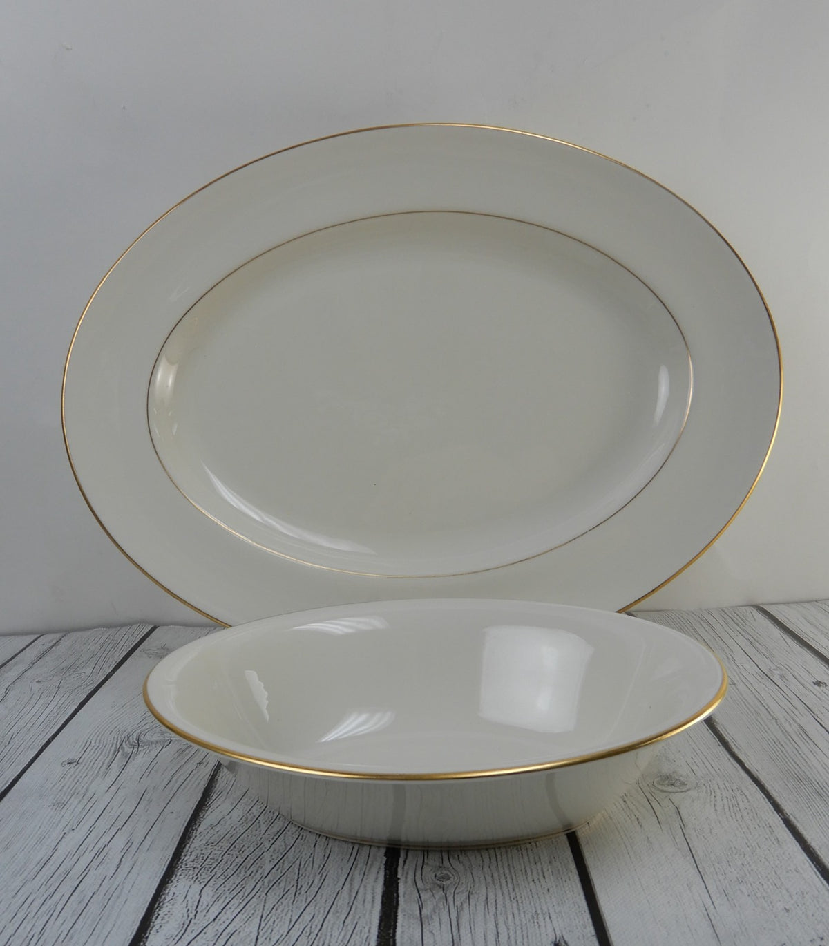 Vintage Pickard Gold Horizon~Set Of Platter,Oval Bowl,Gravy Boat  Made in U.S.A.