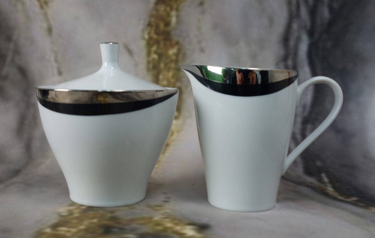 Mikasa Platinum Fascination Pattern Made in Japan Creamer and Sugar Bowl
