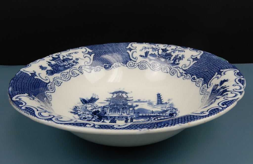 Vtge Asian Allertons Chinese England Chinese Blue & White Serving Vegetable Bowl