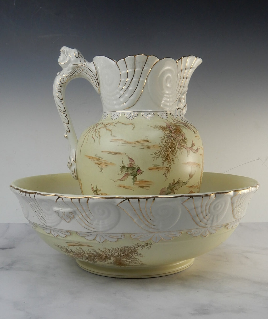 Antique Alba China Bona Fama Melior Ironstone Pottery Wash Bowl and Pitcher Set
