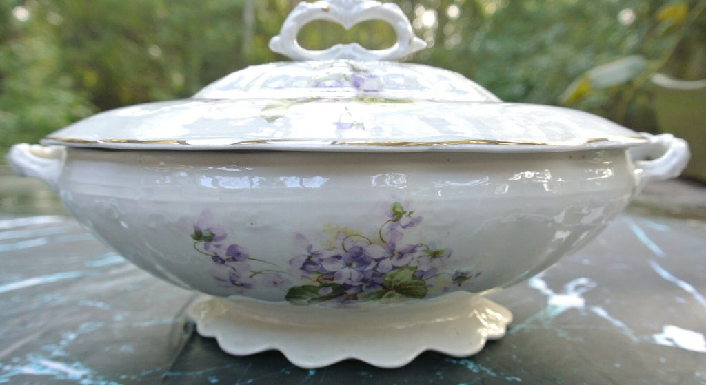 The Wellsville China co. Ohio with Purple Flowers Soup Tureen