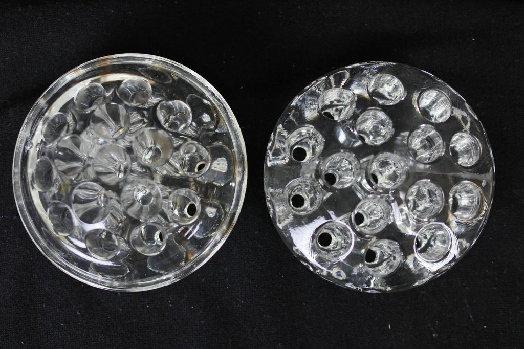 Lot Of 2 Vintage Clear Glass Flower Frog Stem Holders Floral Arranging  16 Holes