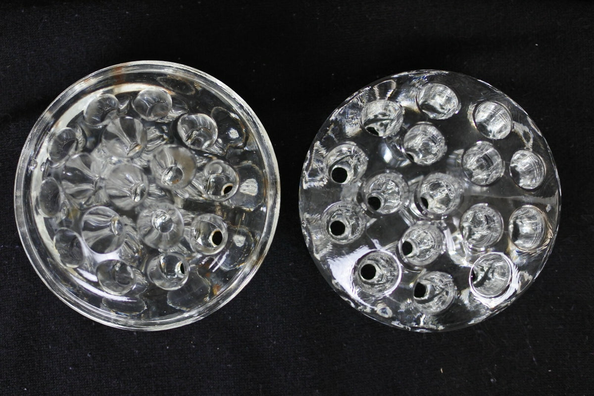 Lot Of 2 Vintage Clear Glass Flower Frog Stem Holders Floral Arranging  16 Holes