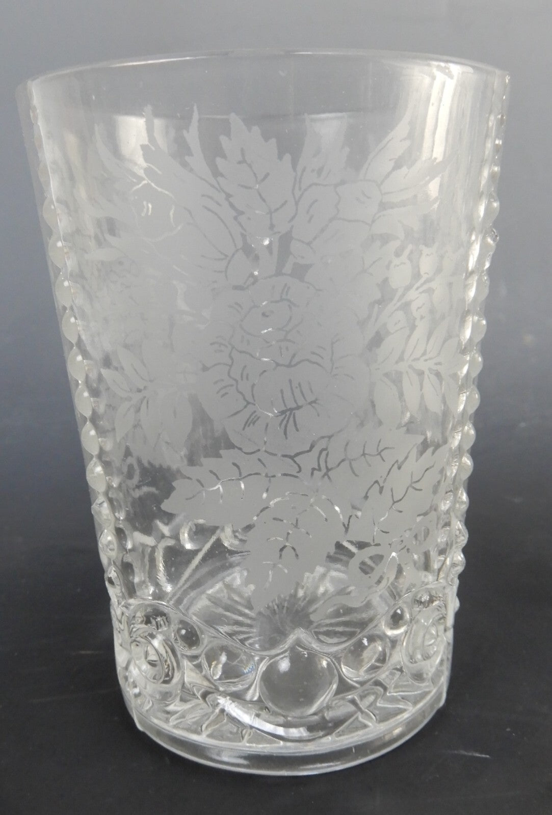 Set of 6 Vintage 8oz Acid Etch Clear Glass Hobnail Beverage Tumblers