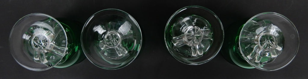 4 Hand Blown Forest Green With Clear Stemmed Cordial Liqueur 4oz Glasses