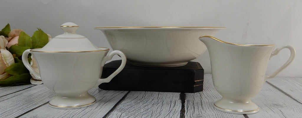 Vintage Pickard Gold Horizon~ Round Bowl, Creamer and Sugar Bowl Made in U.S.A.