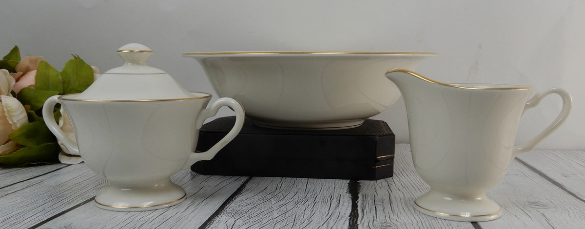 Vintage Pickard Gold Horizon~ Round Bowl, Creamer and Sugar Bowl Made in U.S.A.