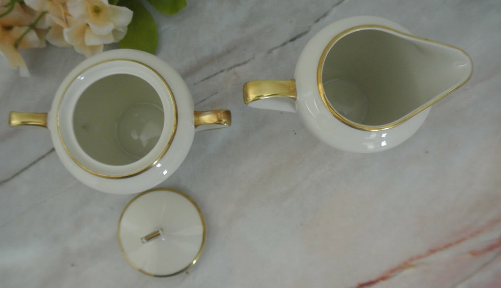 Vtge Winterling Marktleuthen Bavaria Creamer and Sugar Bowl Cream Color Gold Rim